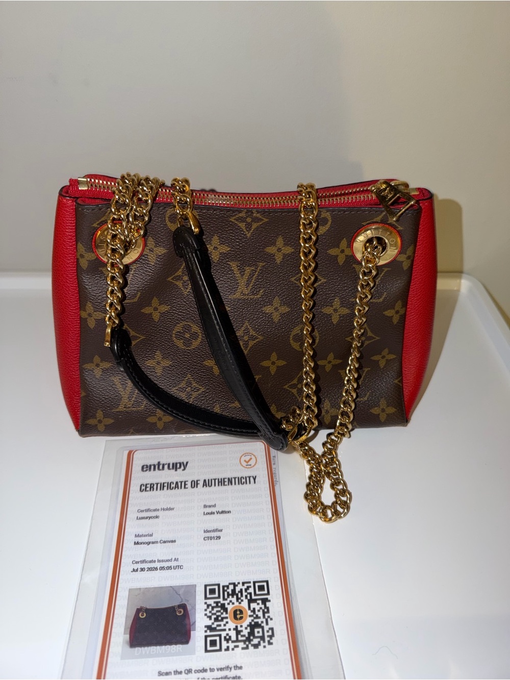 Louis Vuitton Monogram Shoulder Bag with Red Trim and Gold Hardware